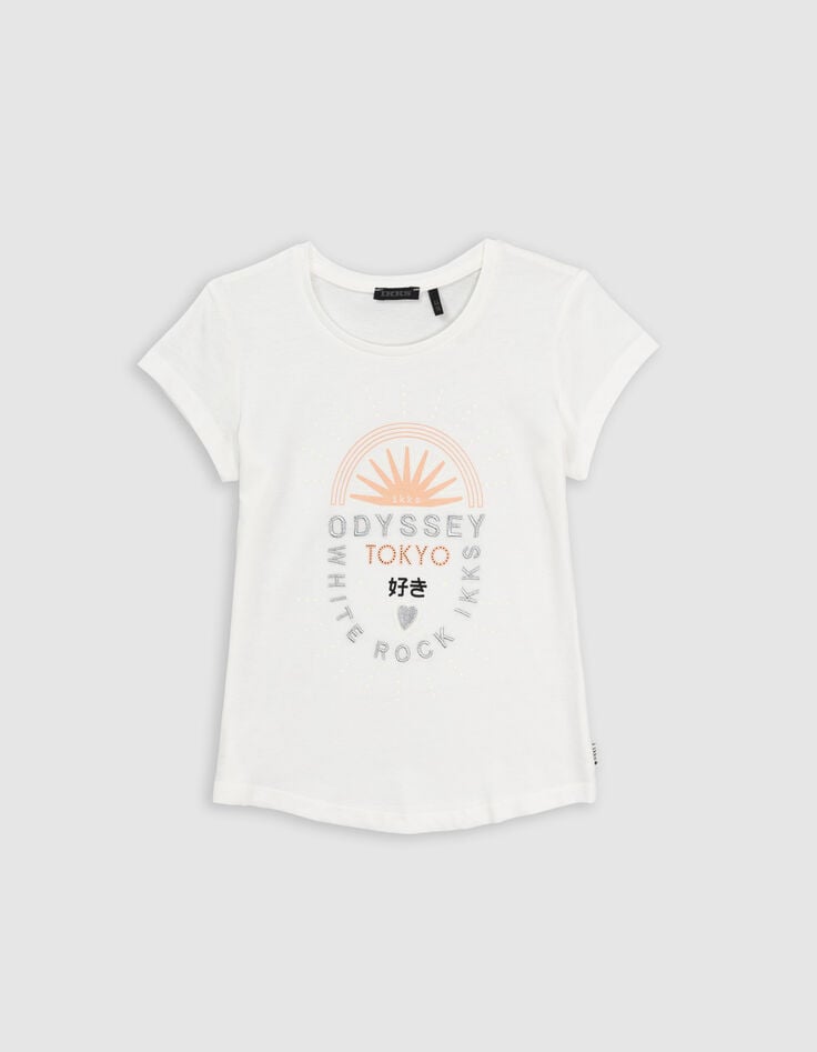 Ikks T-shirt écru Coton Bio Message Brodé Silver Fille