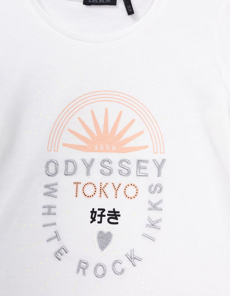 Ikks T-shirt écru Coton Bio Message Brodé Silver Fille