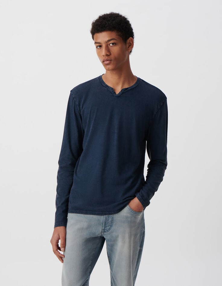 Ikks T-shirt Encre Coton Bio à Manches Longues Homme
