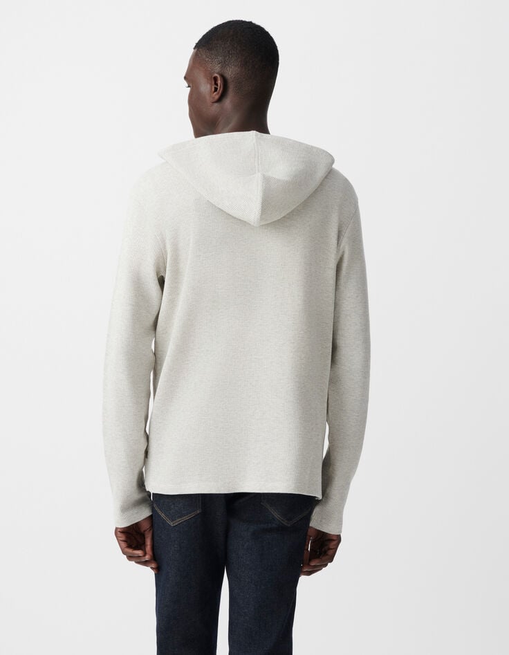 Ikks T-shirt Gris Coton Bio à Capuche Nid D'abeille Homme