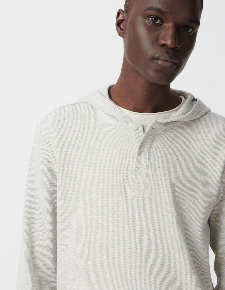 Ikks T-shirt Gris Coton Bio à Capuche Nid D'abeille Homme
