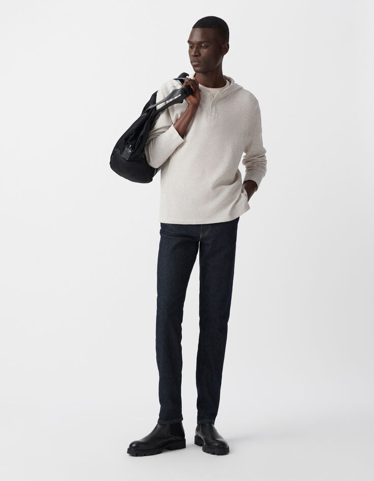 ikks T-shirt gris coton bio à capuche nid d'abeille Homme