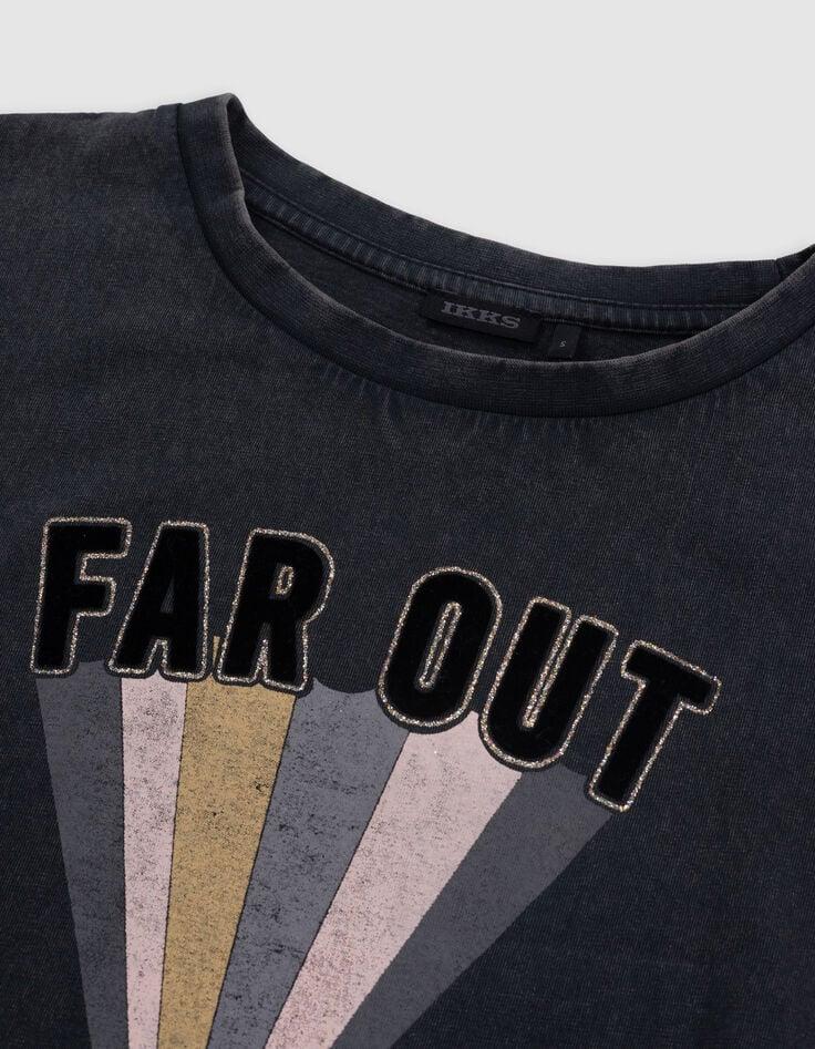 Ikks T-shirt Gris Coton Bio Message Floqué Et Rayures Fille