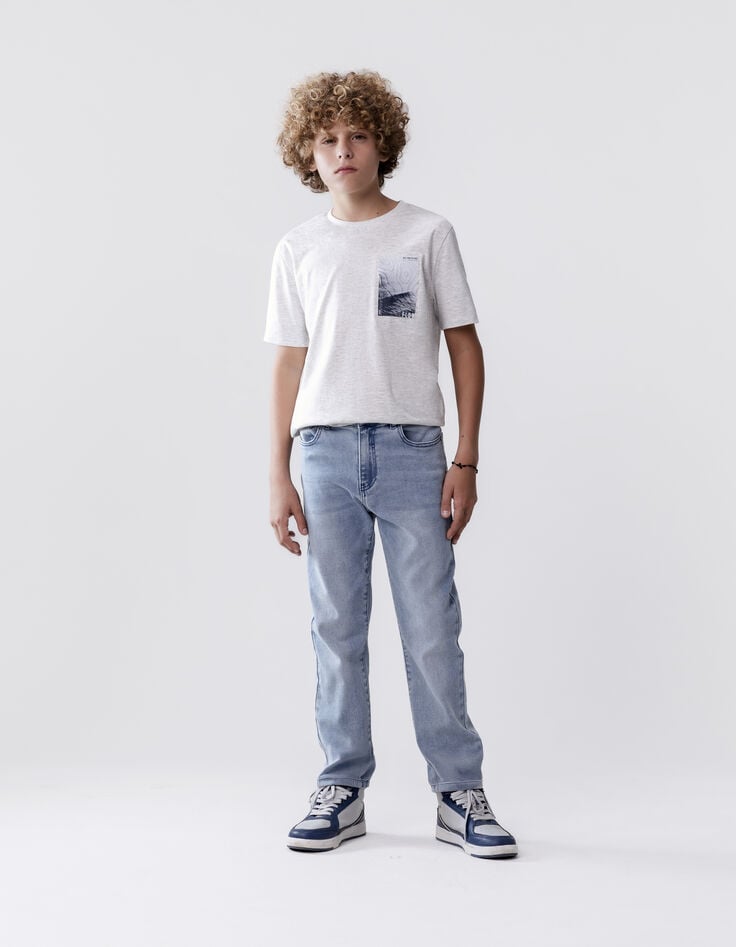 Ikks T-shirt Gris Coton Bio Patch Ondes Marines Garçon