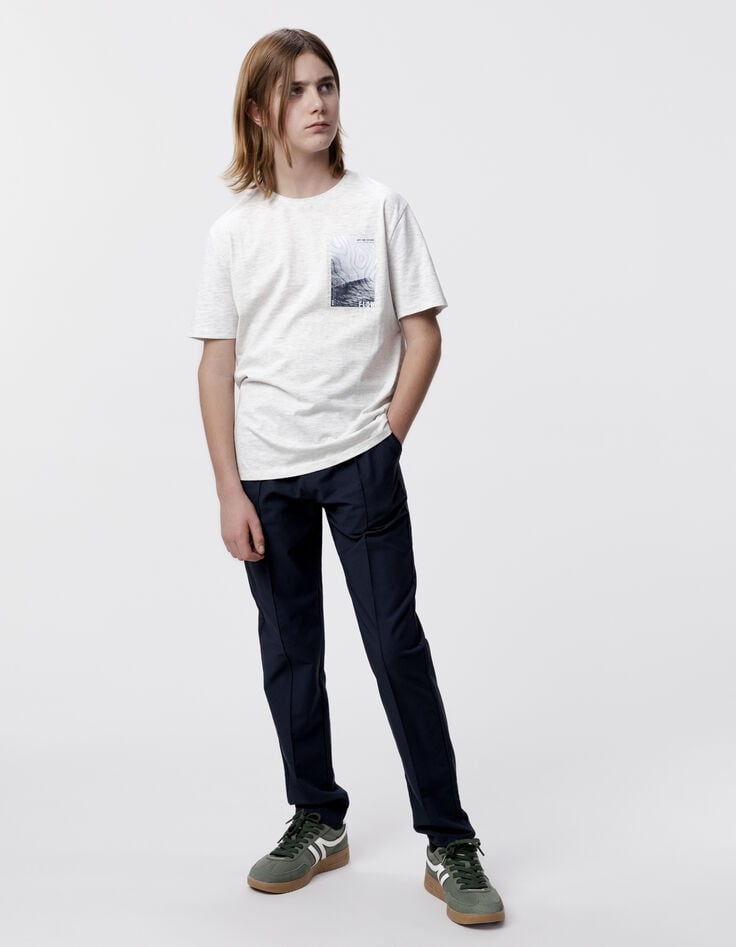 Ikks T-shirt Gris Coton Bio Patch Ondes Marines Garçon