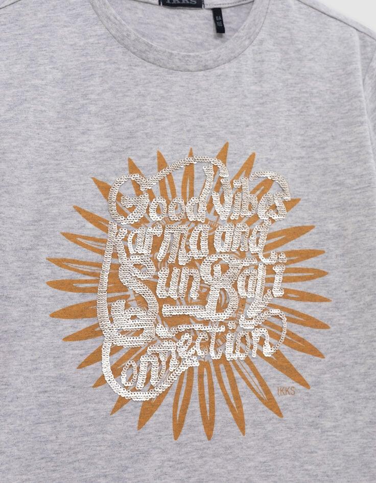 Ikks T-shirt Gris Coton Bio Print Et Broderies Sequins Garçon