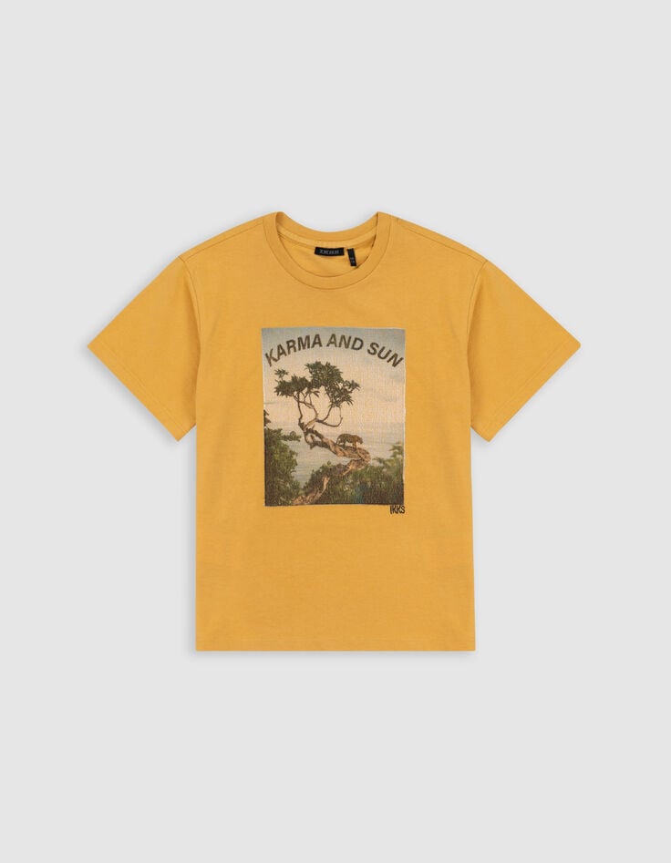 Ikks T-shirt Jaune Coton Bio Tigre Sur Arbre Garçon