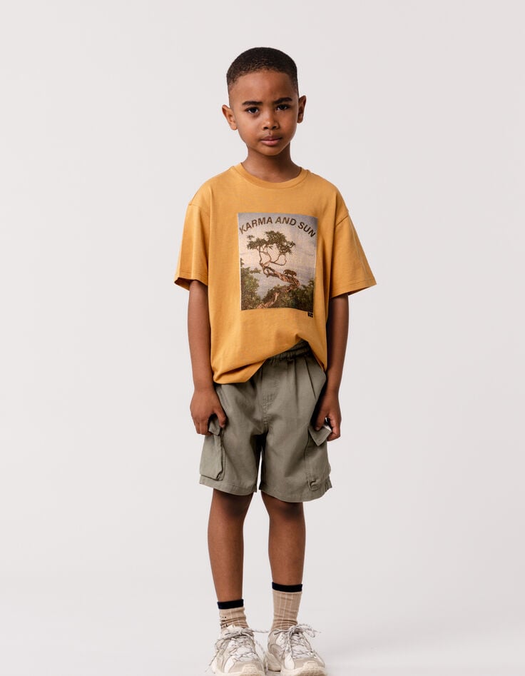 ikks T-shirt jaune coton bio tigre sur arbre garçon