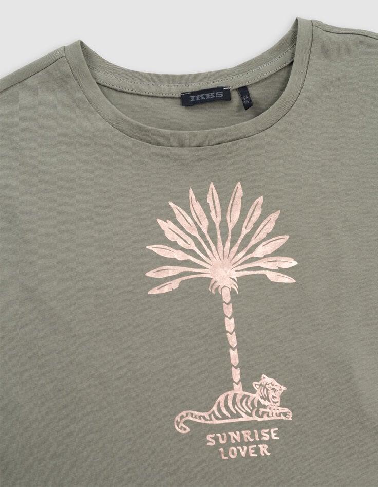Ikks T-shirt Kaki Coton Bio Palmier-tigre Copper Fille
