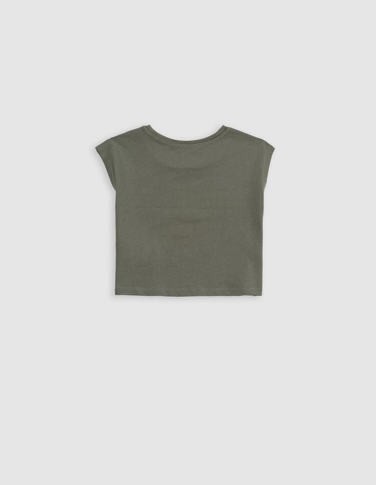 Ikks T-shirt Kaki Coton Bio Palmier-tigre Copper Fille