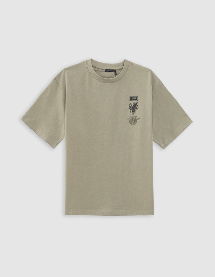 Ikks T-shirt Kaki Coton Bio Surfeurs Et Palmiers Dos Garçon