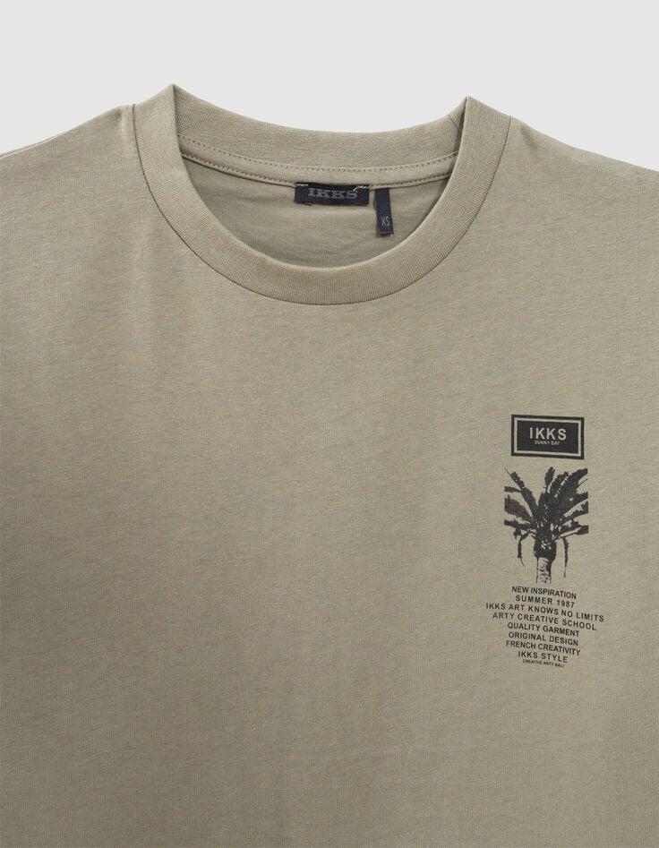 Ikks T-shirt Kaki Coton Bio Surfeurs Et Palmiers Dos Garçon