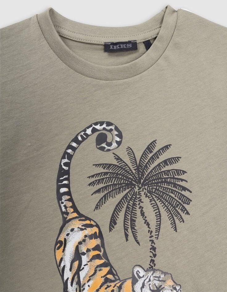 Ikks T-shirt Kaki Coton Bio Visuel Double Tigre Garçon