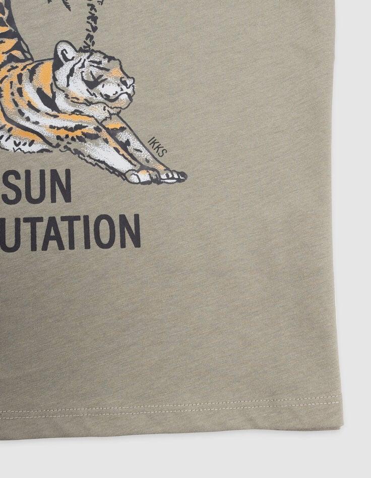 Ikks T-shirt Kaki Coton Bio Visuel Double Tigre Garçon