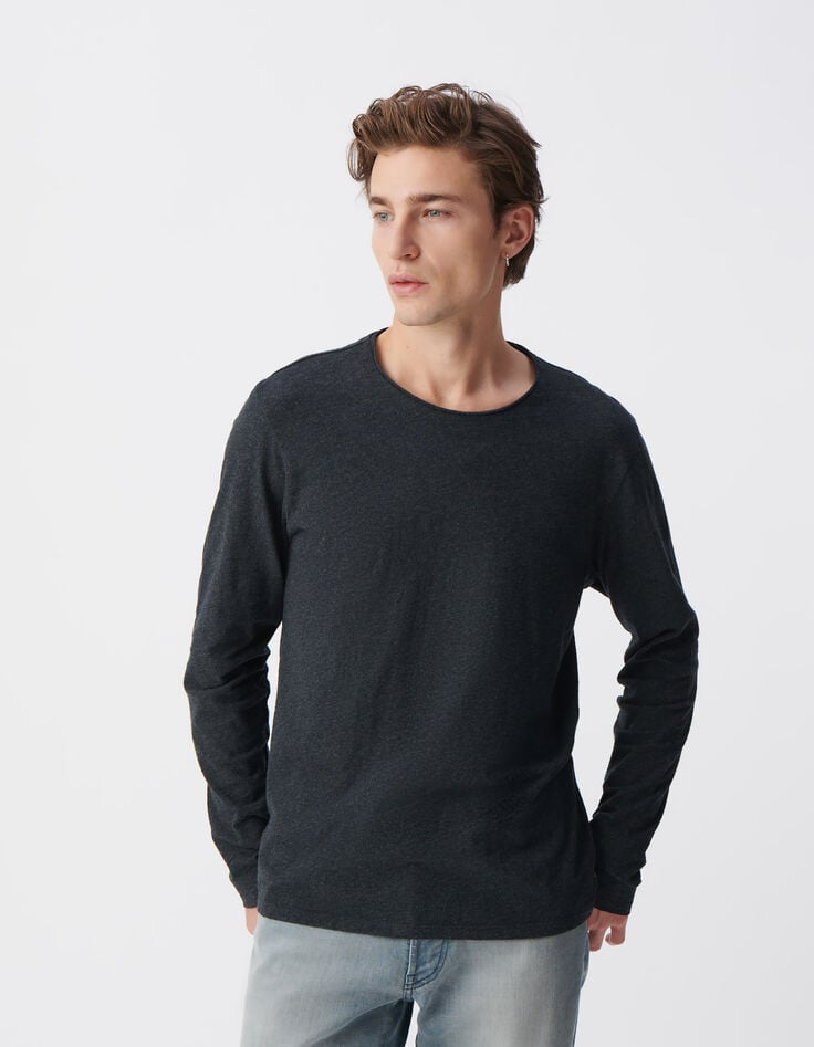Ikks T-shirt L'Essentiel Anthracite Col Rond à Manches Longues Homme