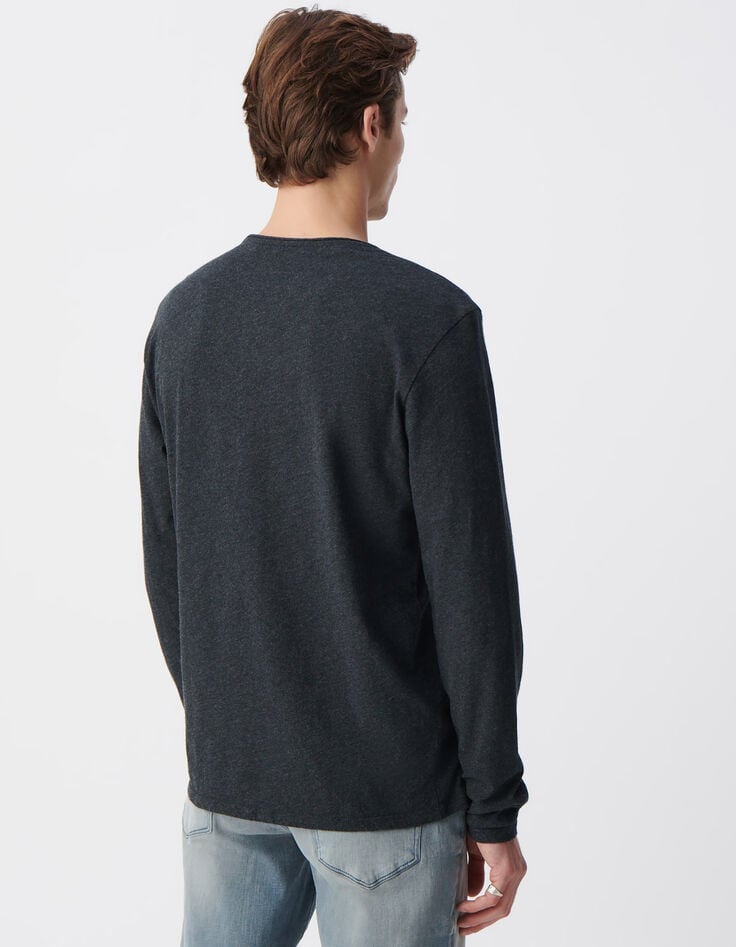 Ikks T-shirt L'Essentiel Anthracite Col Rond à Manches Longues Homme