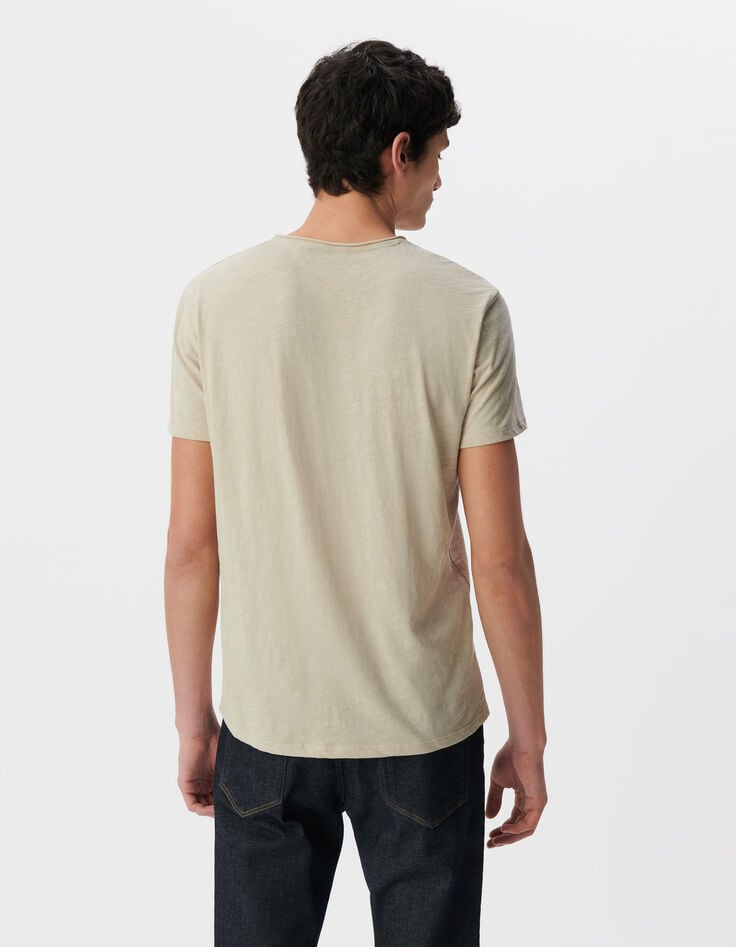 Ikks T-shirt L'Essentiel Beige Coton Bio Col V Homme