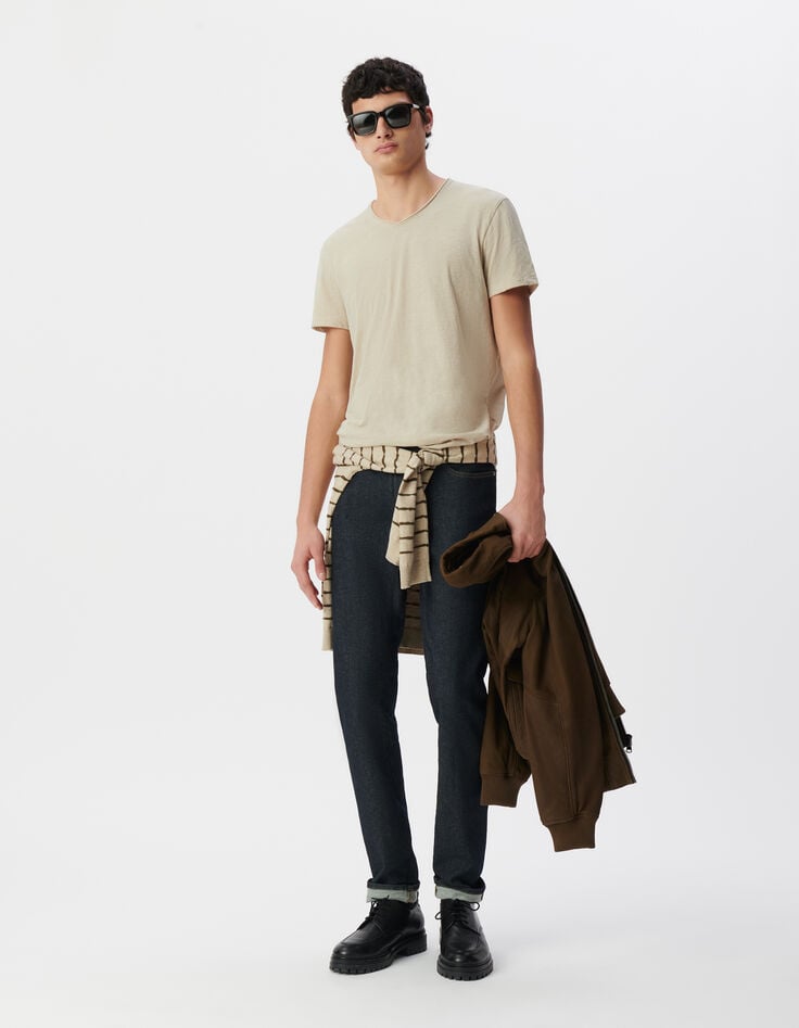 ikks T-shirt L'Essentiel beige coton bio col V Homme