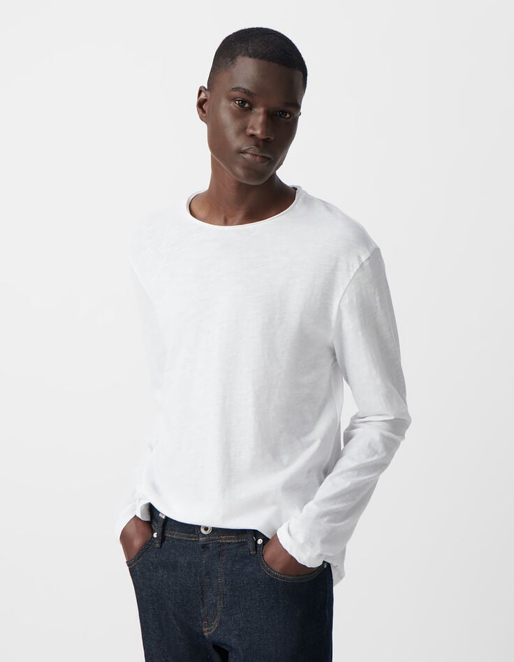 Ikks T-shirt L'Essentiel Blanc Col Rond à Manches Longues Homme