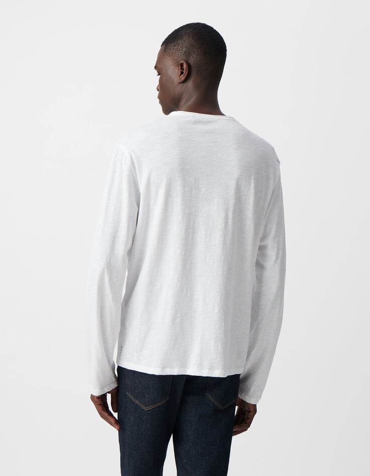 Ikks T-shirt L'Essentiel Blanc Col Rond à Manches Longues Homme