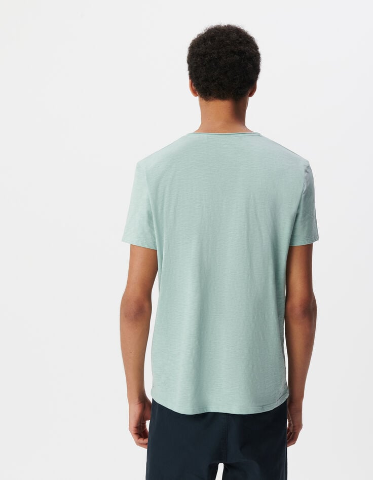 Ikks T-shirt L'Essentiel Bleu Gris Coton Bio Col V Homme