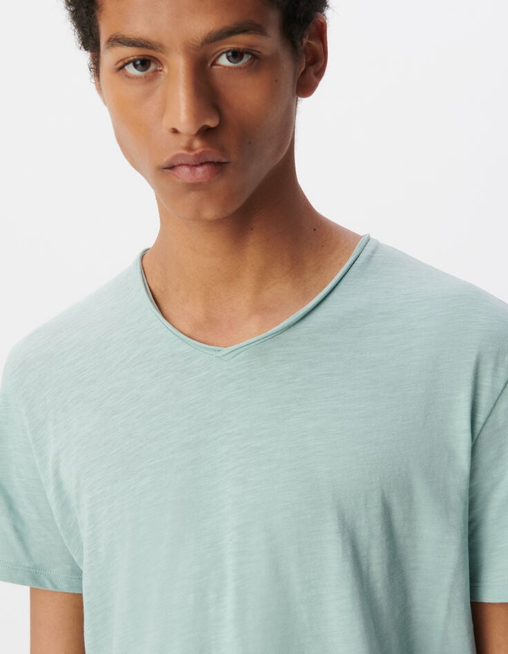 Ikks T-shirt L'Essentiel Bleu Gris Coton Bio Col V Homme