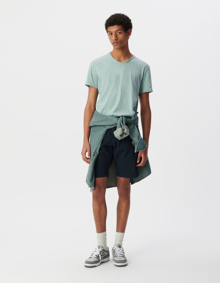 ikks T-shirt L'Essentiel bleu gris coton bio col V Homme