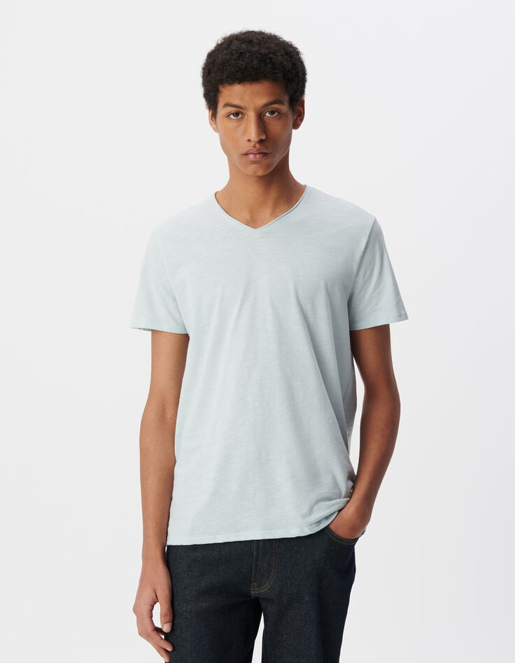 Ikks T-shirt L'Essentiel Ciel Coton Bio Encolure V Homme