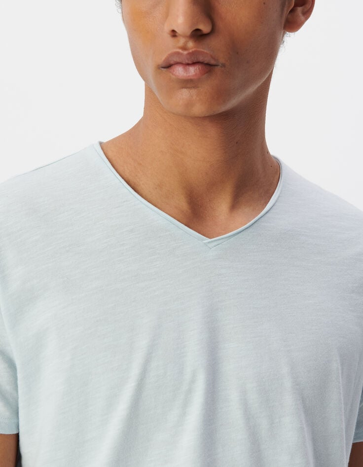 Ikks T-shirt L'Essentiel Ciel Coton Bio Encolure V Homme