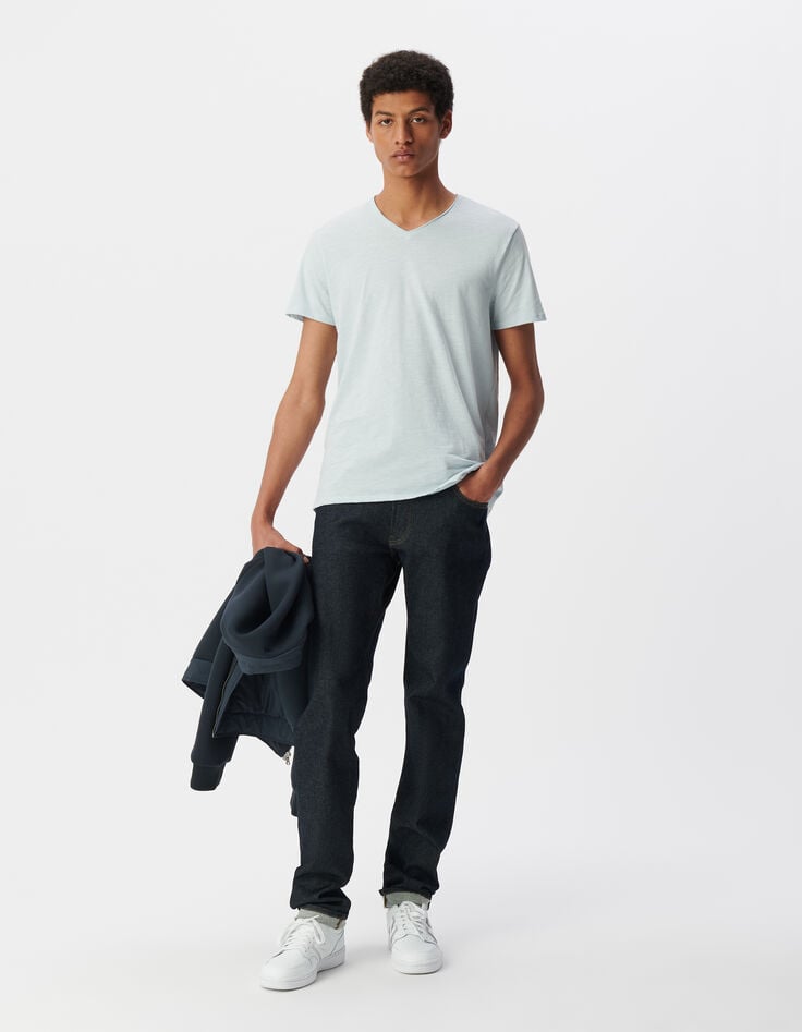 ikks T-shirt L'Essentiel ciel coton bio encolure V Homme