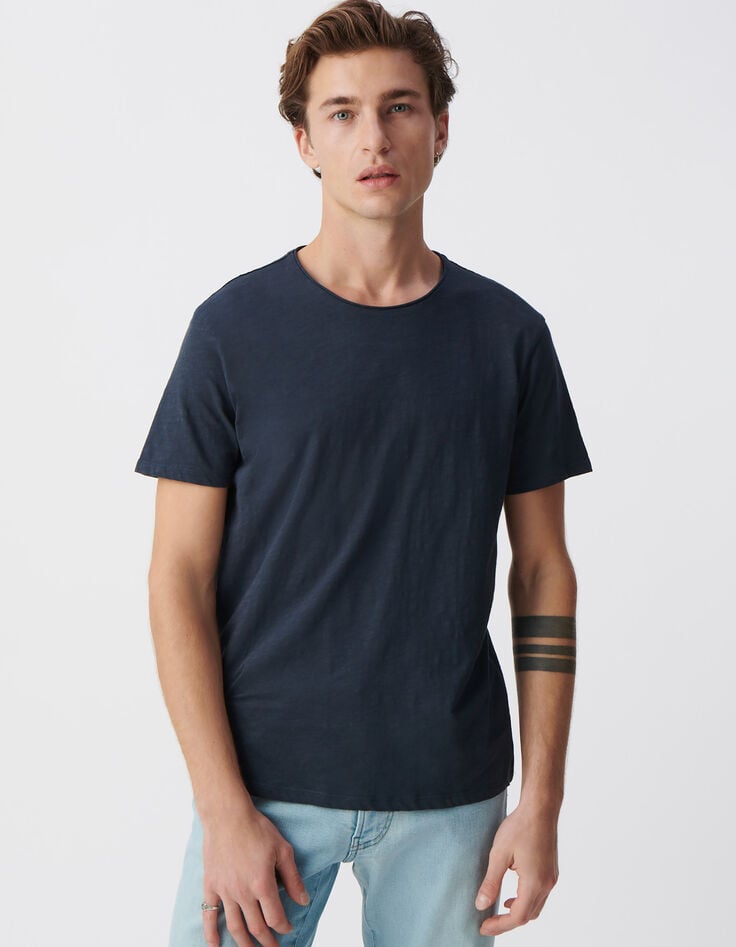 Ikks T-shirt L'Essentiel Encre Coton Bio Col Rond Homme