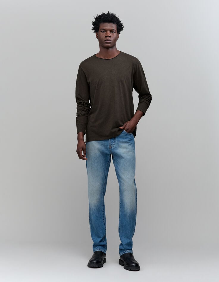 Ikks T-shirt L'Essentiel Kaki Coton Bio Manches Longues Homme