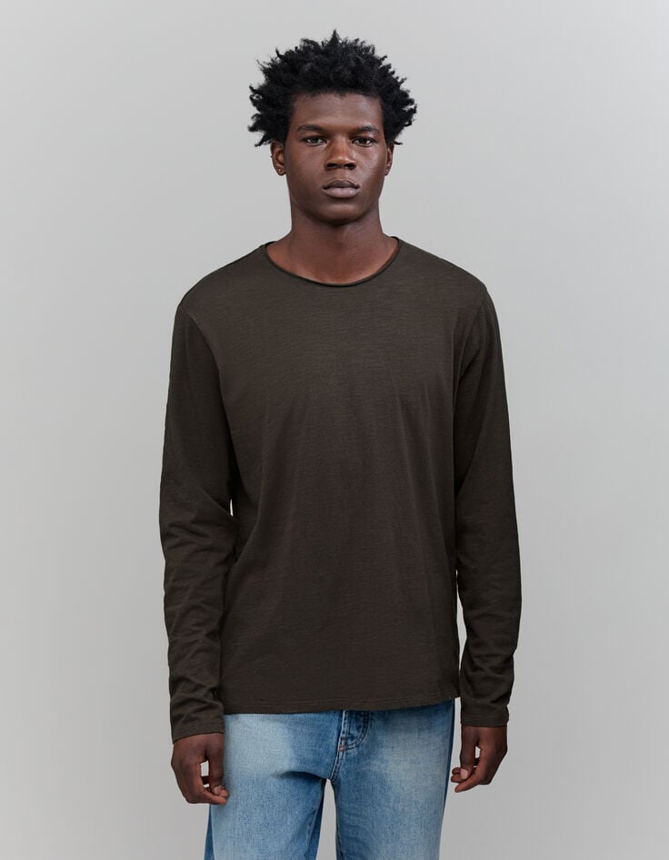 ikks T-shirt L'Essentiel kaki coton bio manches longues Homme