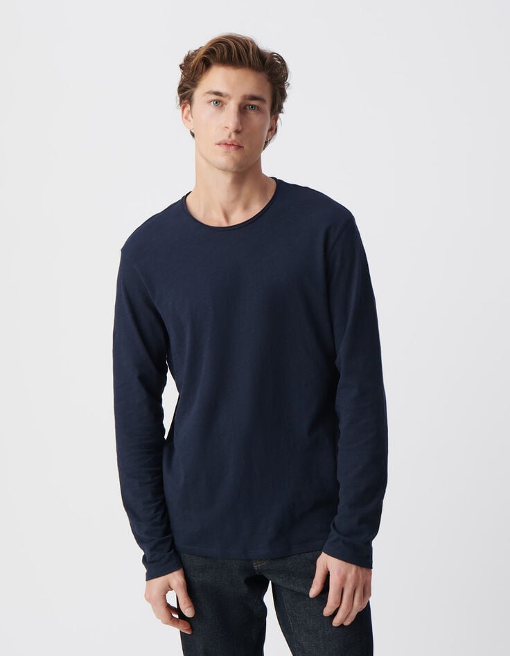 Ikks T-shirt L'Essentiel Marine Col Rond à Manches Longues Homme