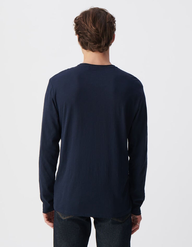 Ikks T-shirt L'Essentiel Marine Col Rond à Manches Longues Homme