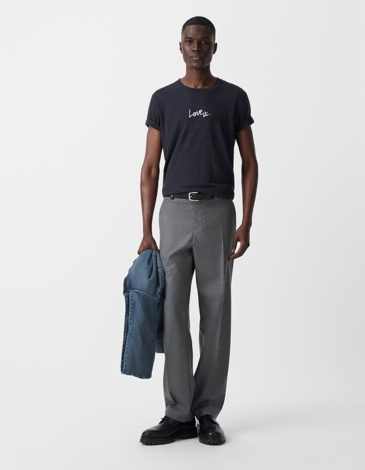 ikks T-shirt marine coton bio message d'amour Homme