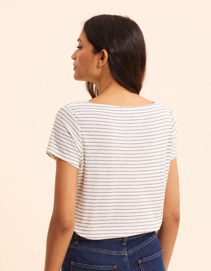 Ikks T-shirt Marinière Blanc Rayé Décor Boutons I.Code