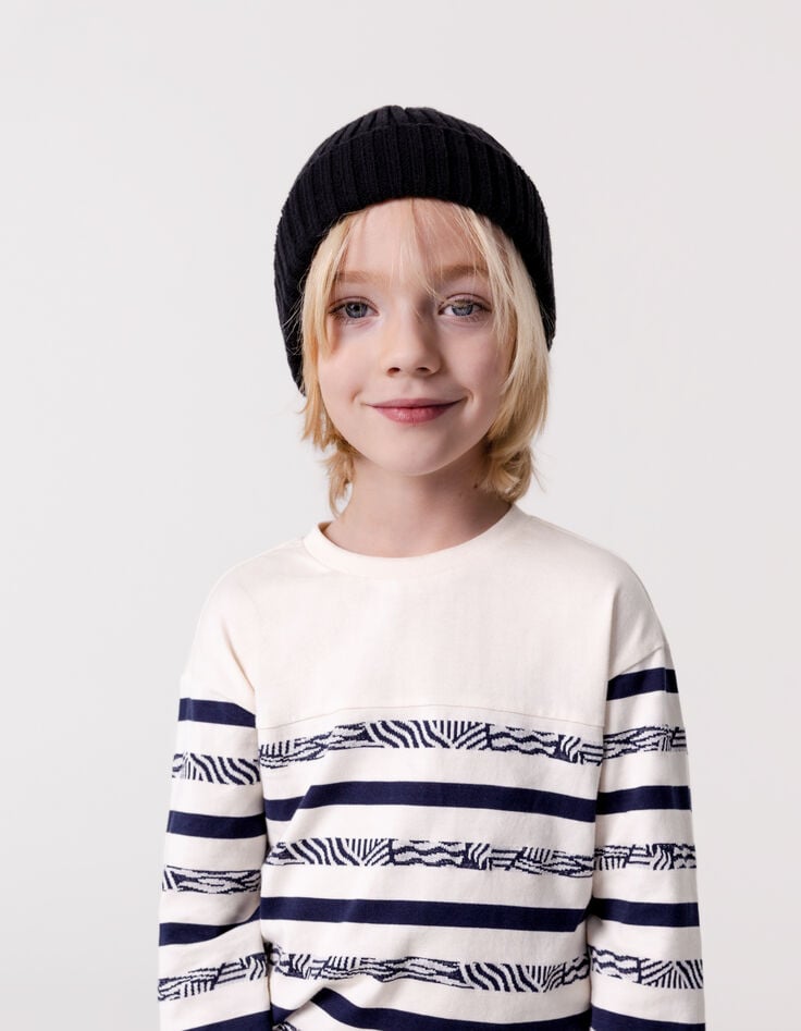 ikks T-shirt marinière crème rayures fantaisie garçon