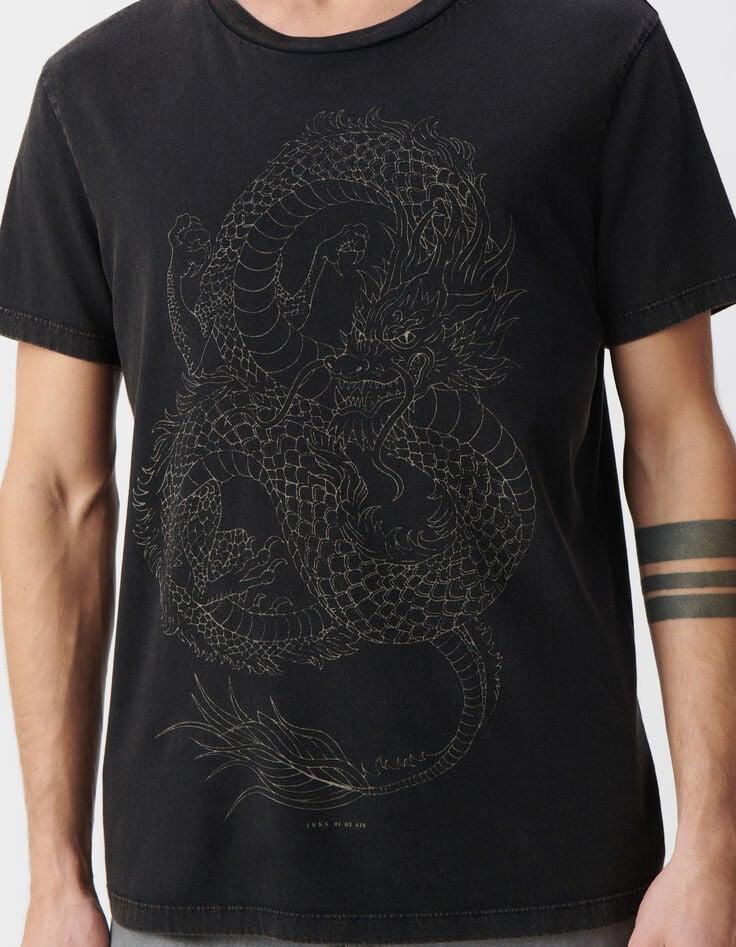Ikks T-shirt Noir Coton Bio Visuel Maxi Dragon Homme