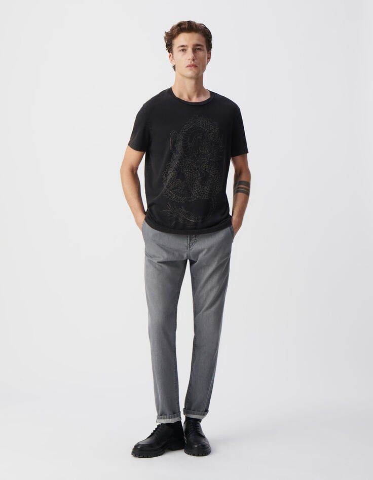 ikks T-shirt noir coton bio visuel maxi dragon Homme