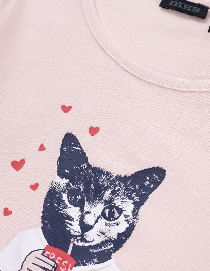 Ikks T-shirt Rose Coton Bio Chat En Marinière Fille