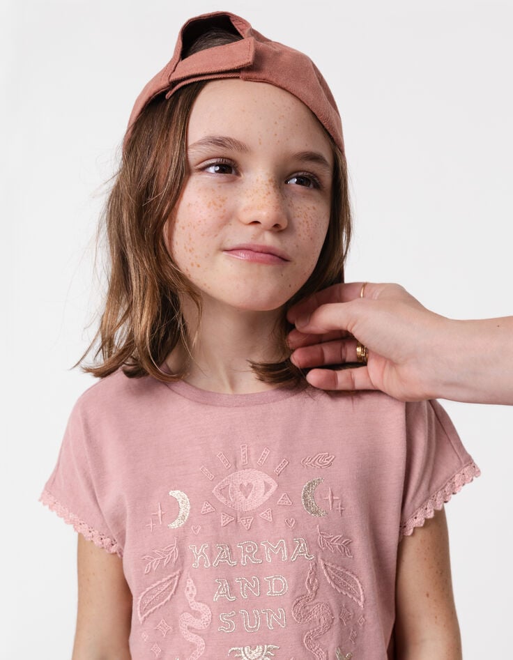 Ikks T-shirt Rose Coton Bio Dentelle Et Broderies Fille