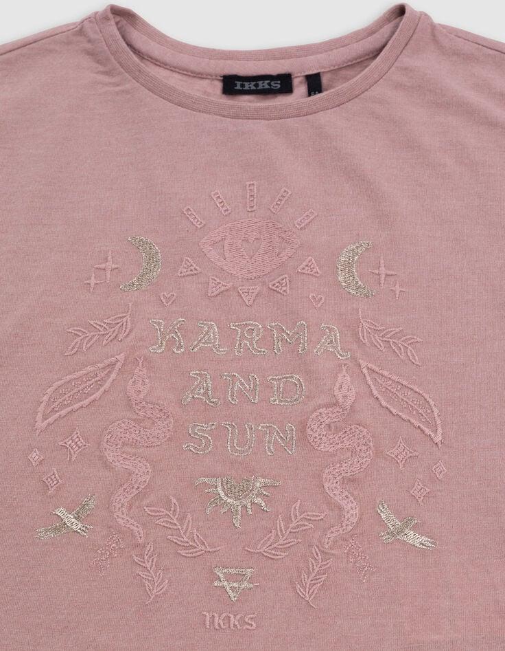 Ikks T-shirt Rose Coton Bio Dentelle Et Broderies Fille