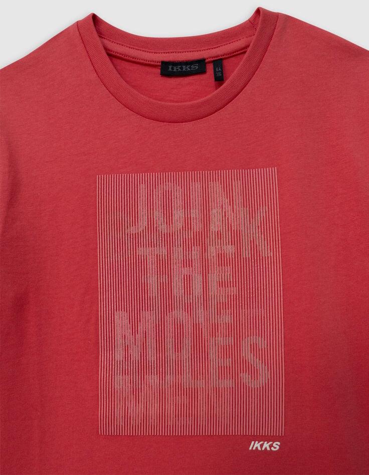 Ikks T-shirt Rouge Coton Bio Rayures Gomme Sur Message Garçon