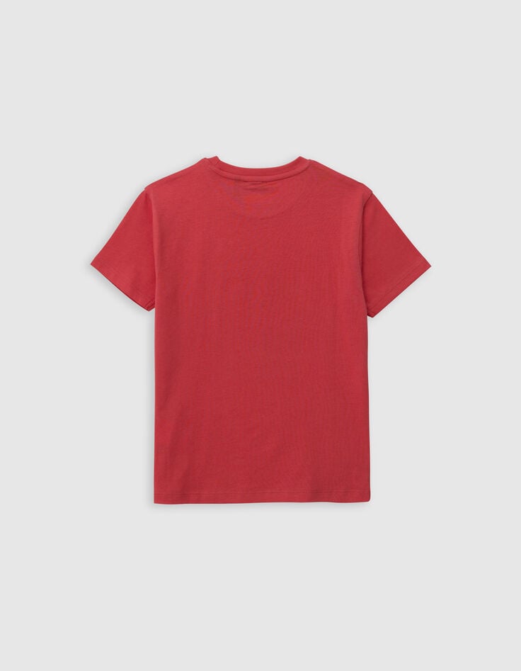 Ikks T-shirt Rouge Coton Bio Rayures Gomme Sur Message Garçon