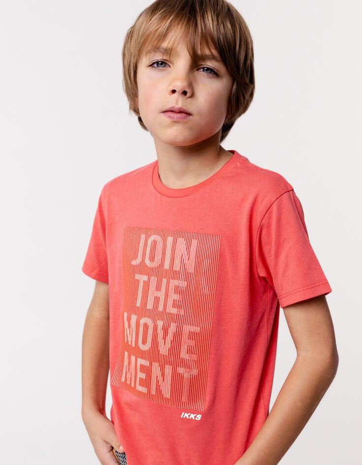 ikks T-shirt rouge coton bio rayures gomme sur message garçon