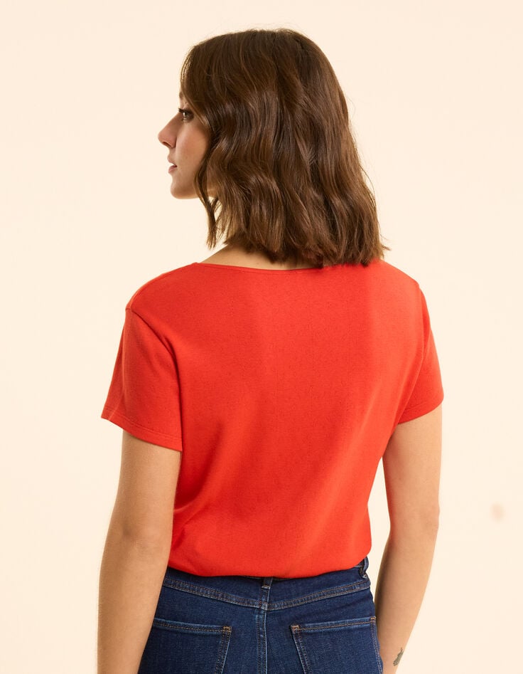 Ikks T-shirt Rouge Maille Pointelle Décor Boutons I.Code