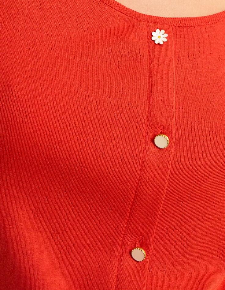 Ikks T-shirt Rouge Maille Pointelle Décor Boutons I.Code