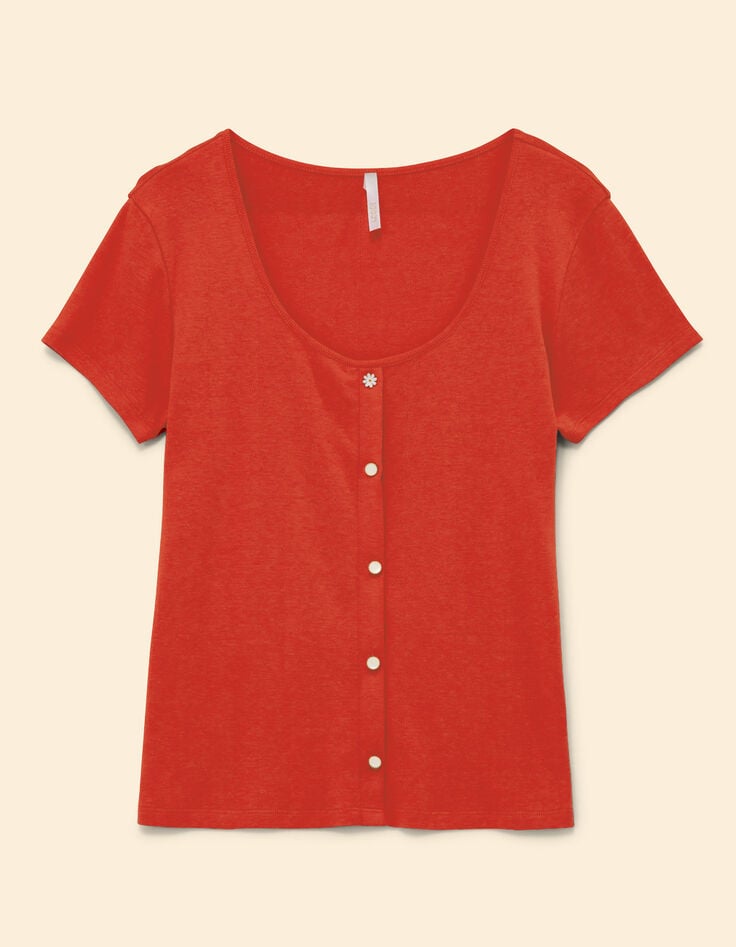 Ikks T-shirt Rouge Maille Pointelle Décor Boutons I.Code