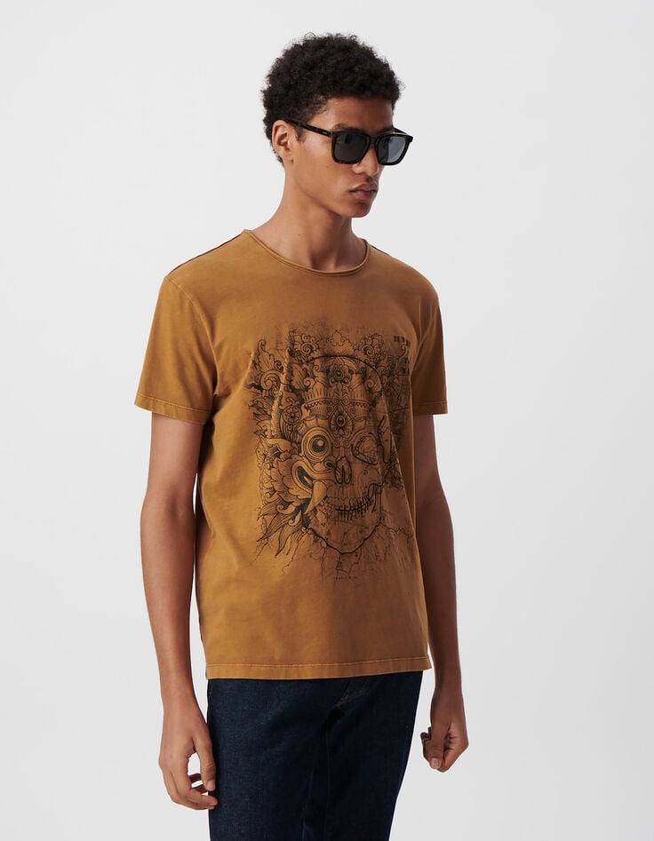 ikks T-shirt safran coton bio visuel tête de mort-masque Homme